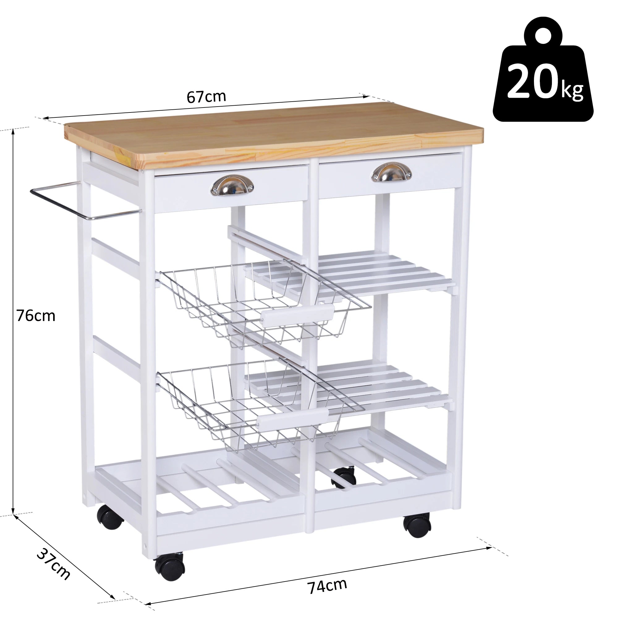 Rolling Kitchen Island Trolley Cart Drawer Shelves Basket Wheels