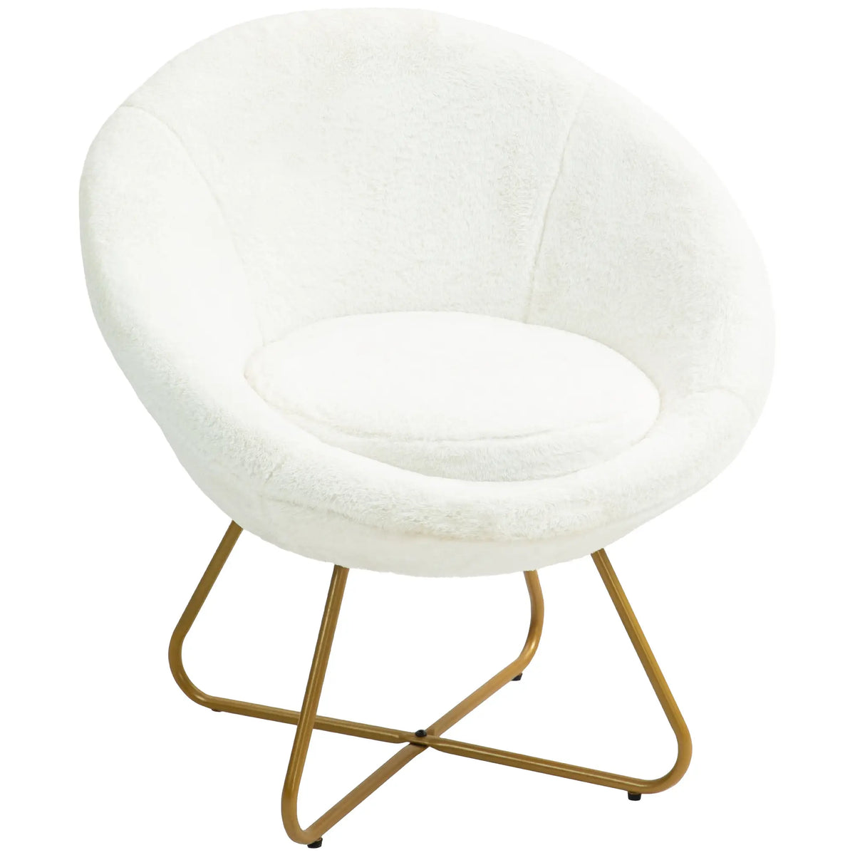 Faux Fur Accent Chair with Golden Metal Legs, Upholstered Comfy Chair with Non-Slip Footpads