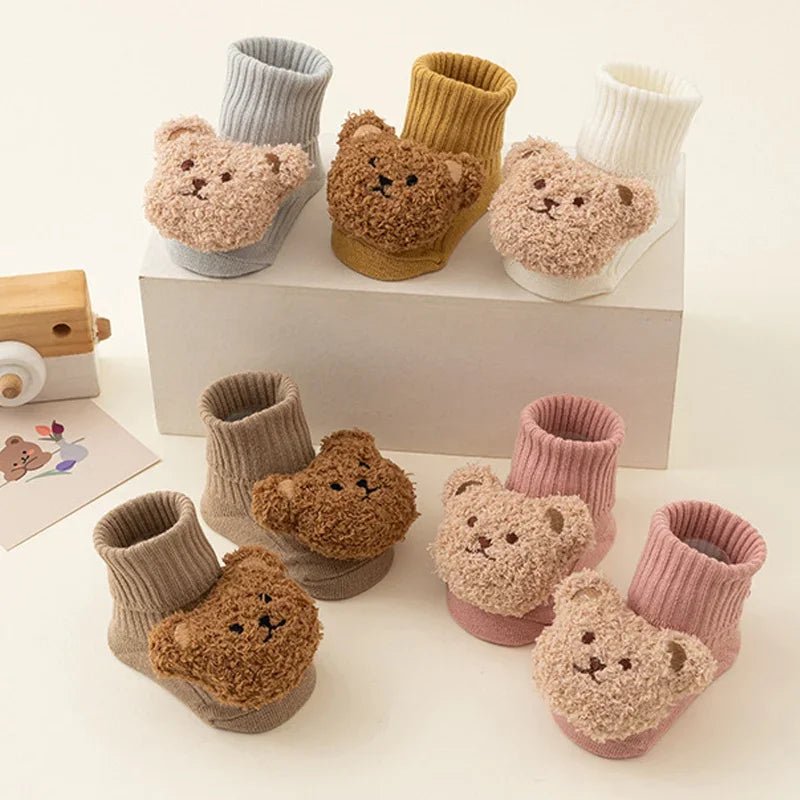 Cute Cartoon Bear Baby Socks for Boy Girl Winter Soft Warm Socks