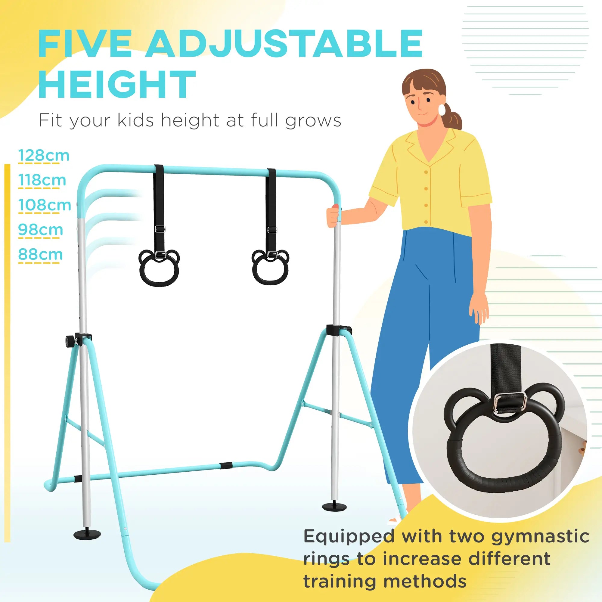 Adjustable Height, Foldable Kids Gymnastics Bar