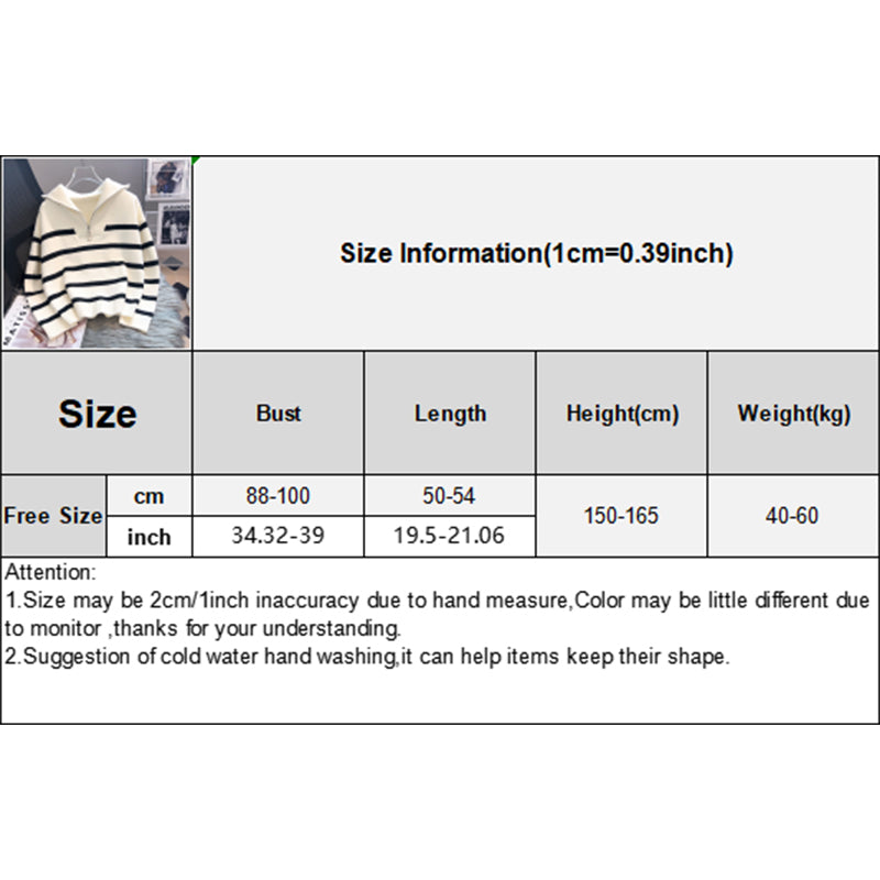 Winter Fashion Striped Zippered Lapel Long Sleeve Loose Casual Knitted Sweater