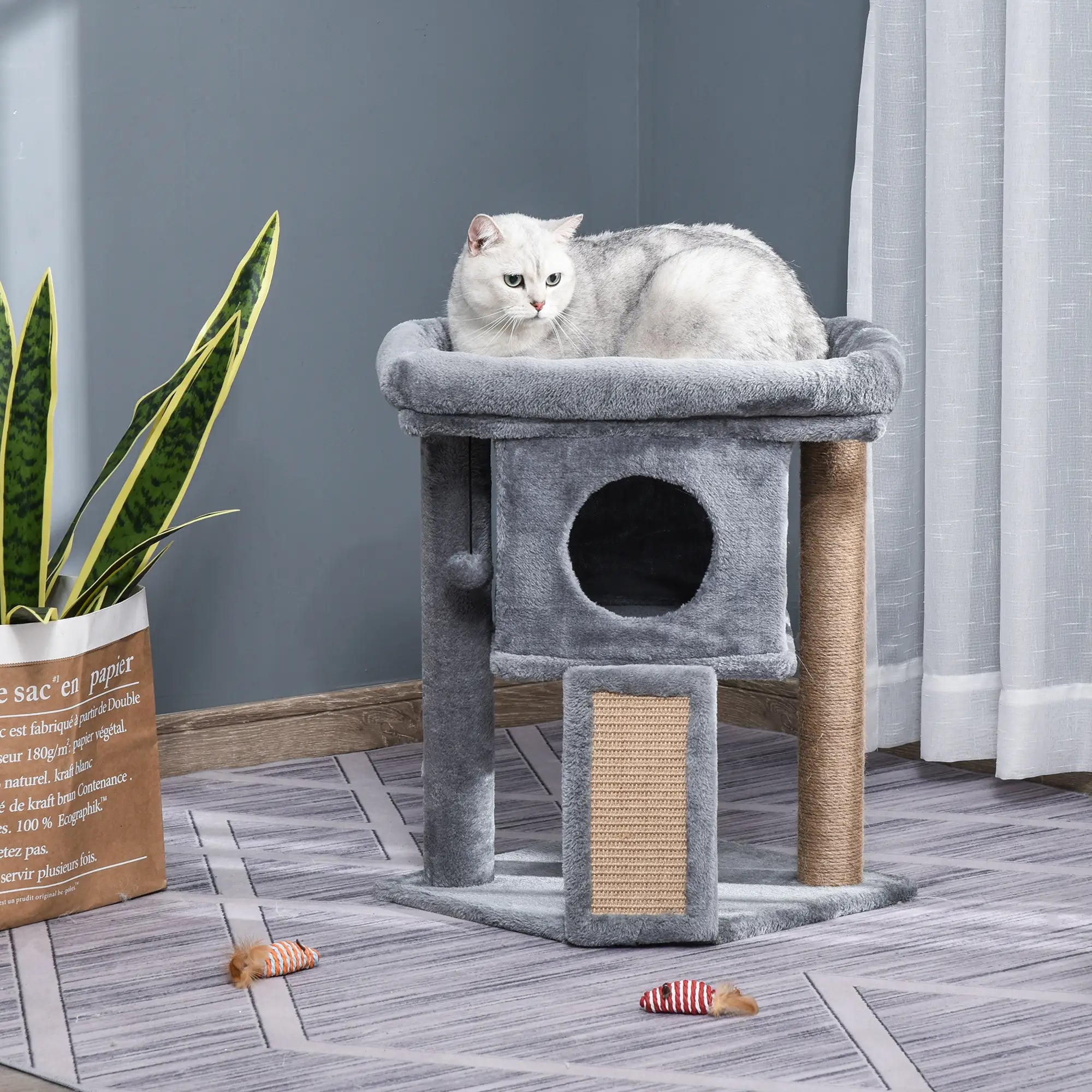 PawHut Cat Tree Tower for Indoor Cats Scratching Post Climbing Activity Scratching Pad, Toy Ball