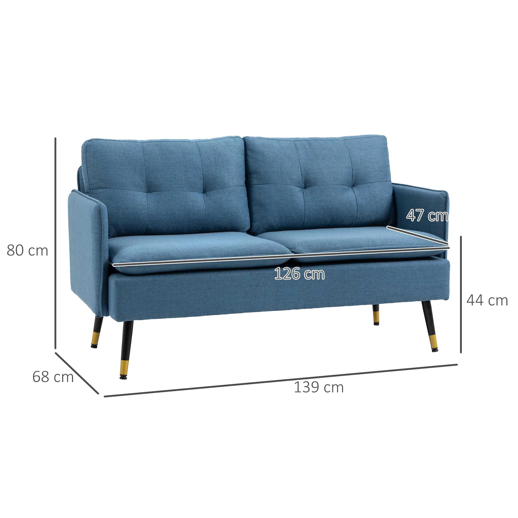 Two Seater Sofa, Button Tufted Loveseat with Cushions and Steel Legs for Living Room