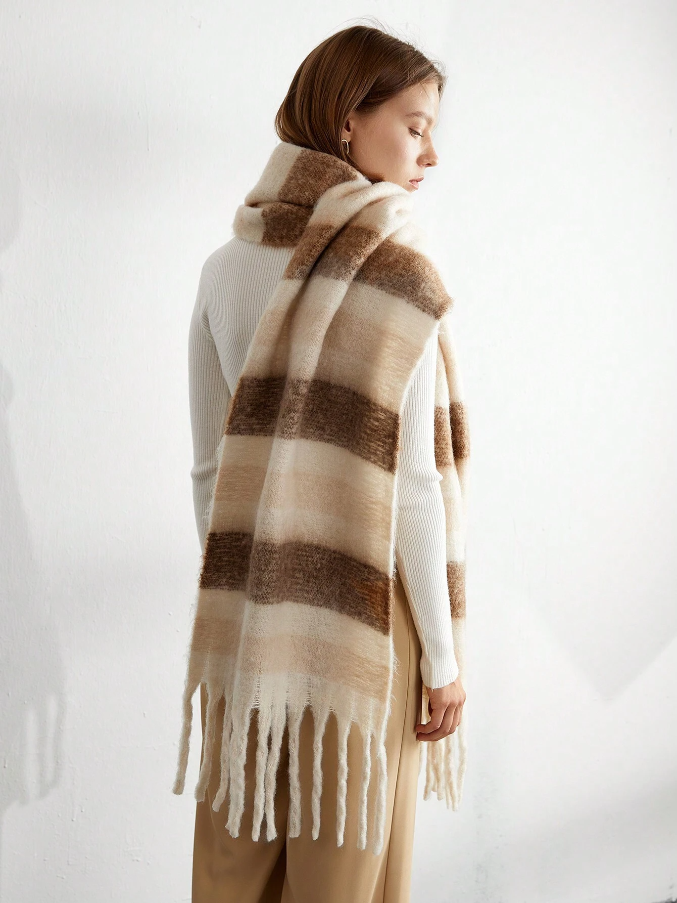 Luxury Winter Thick Warm Scarf Cashmere Shawl With Long Tessel