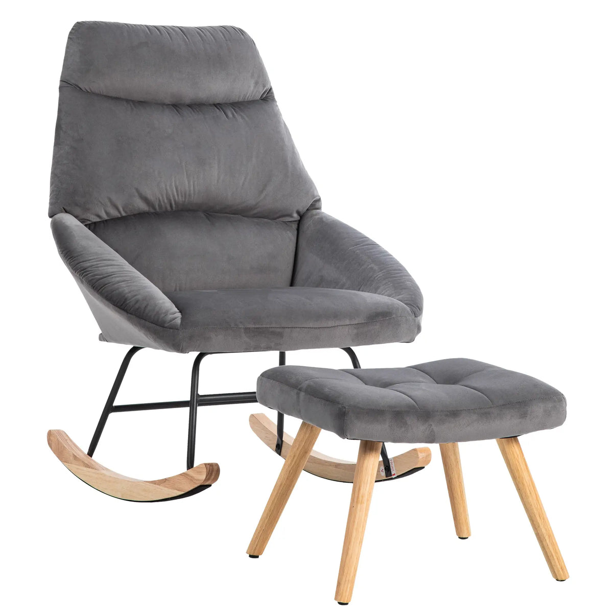 Upholstered Recliner Chair with High Back, Ottoman Footrest, Wooden Legs, Accent Armchair