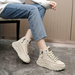 Boots High Top Winter Thick Sole Height Increasing Lace Up Zipper Shoe