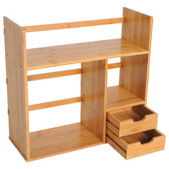 Desk Organiser Compartments Desktop Bookshelf Stationery Storage Shelf with 2 Drawers