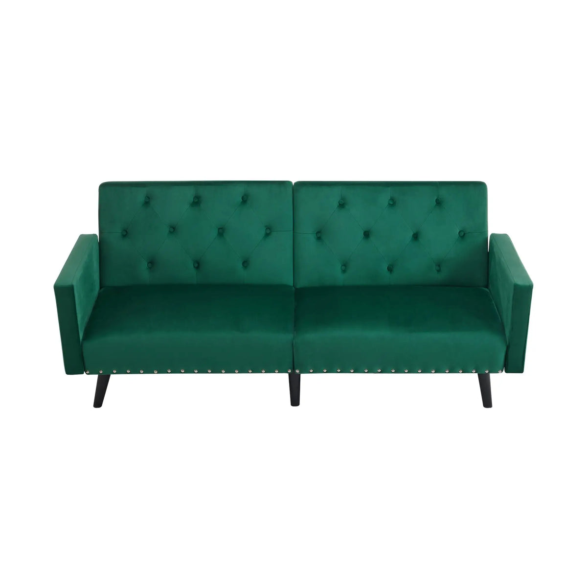 Green Velvet 2-Seater Sofa Bed with Storage Pockets, Removable Armrests, Button-Tufted Recliner Couch