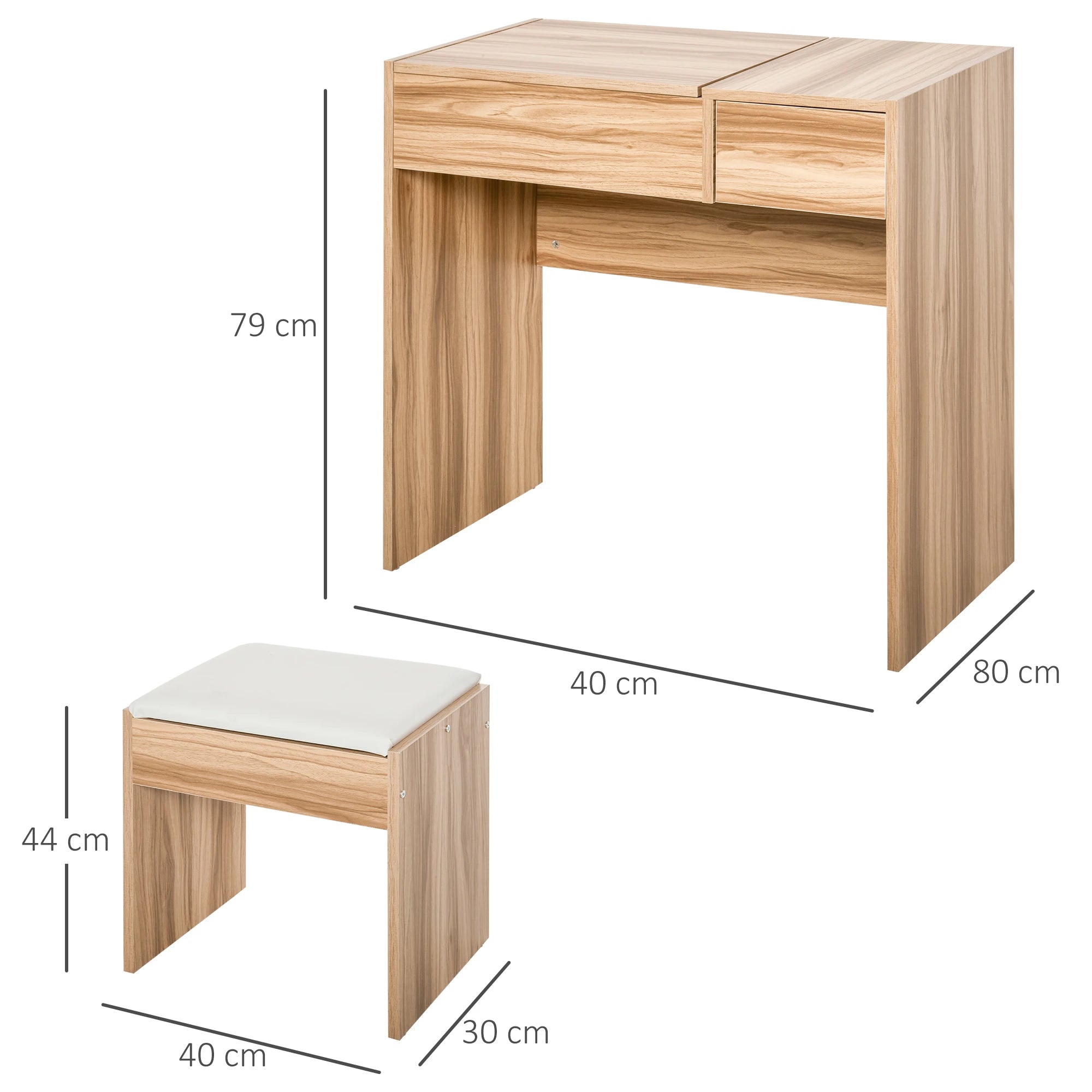 Makeup Desk with Drawer, Vanity Table Set with Flip-up Mirror and Cushioned Stool