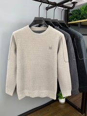 Winter Men's Warm Fleece Sweater O-Neck Embroidered Casual Knitted Sweater