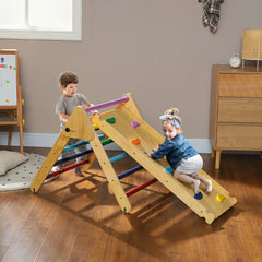 Toddler Climbing Frame for Kids with Ramp, 3 in 1 Wooden Pikler Triangle Set