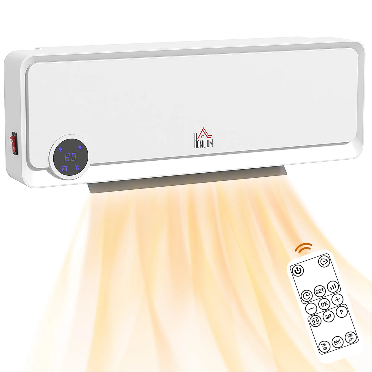 Wall Downflow Heater 2 Heat and Fan 1000W/2000W, Electric Space Heater with Timer Remote