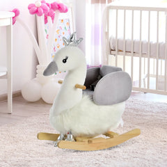 Kids Children Rocking Swan Plush Ride On Swan w/ Sound Wood Base Seat Safety Belt Toddler Baby Toy