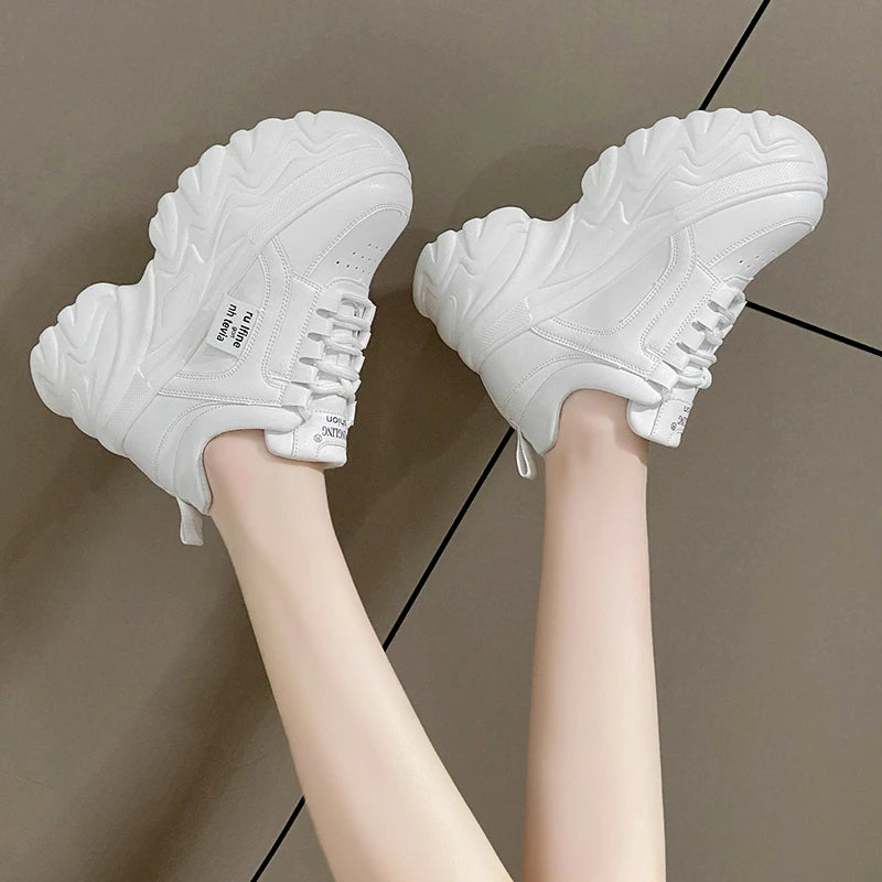 White Chunky Sneakers Spring Autumn Thick Bottom Fashion Shoes PU Leather Platform Sneakers