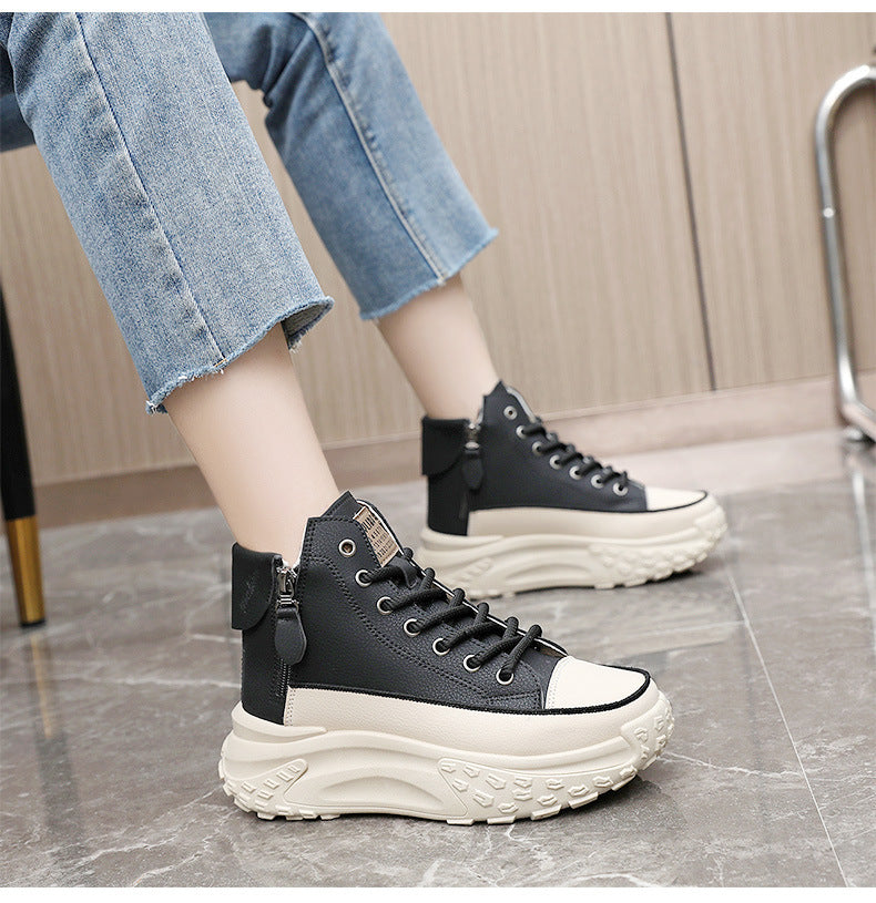 Boots High Top Winter Thick Sole Height Increasing Lace Up Zipper Shoe