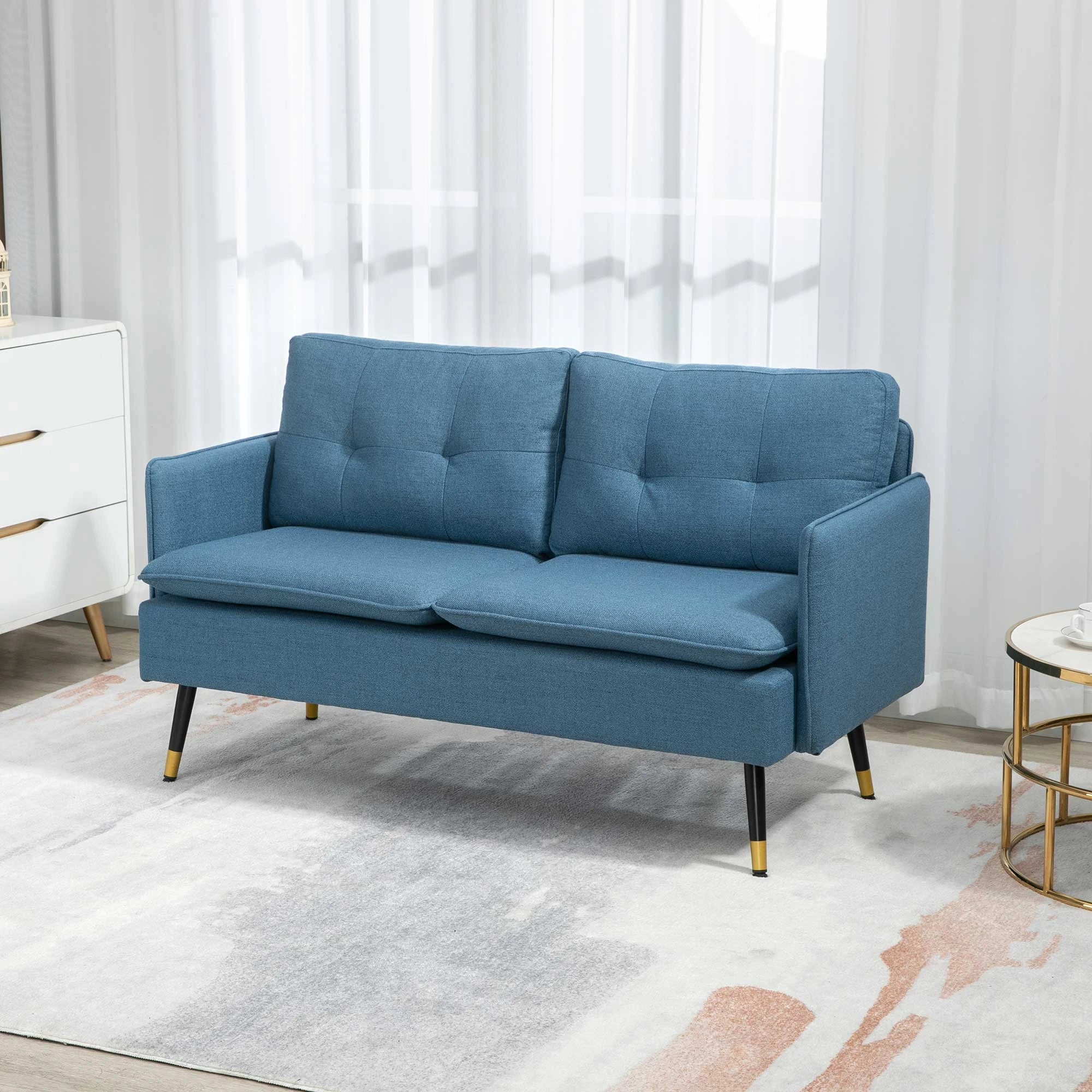 Two Seater Sofa, Button Tufted Loveseat with Cushions and Steel Legs for Living Room