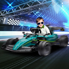 Aston Martin Licensed 12V Kids Ride on Racing Kart w/ Bluetooth, 4 Suspension Wheels, Music Lights Horn