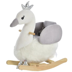 Kids Children Rocking Swan Plush Ride On Swan w/ Sound Wood Base Seat Safety Belt Toddler Baby Toy