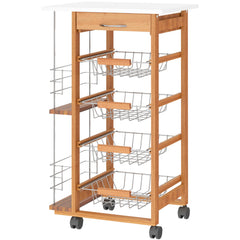 Rolling Kitchen Cart, Utility Storage Cart with 4 Basket Drawers & Side Racks