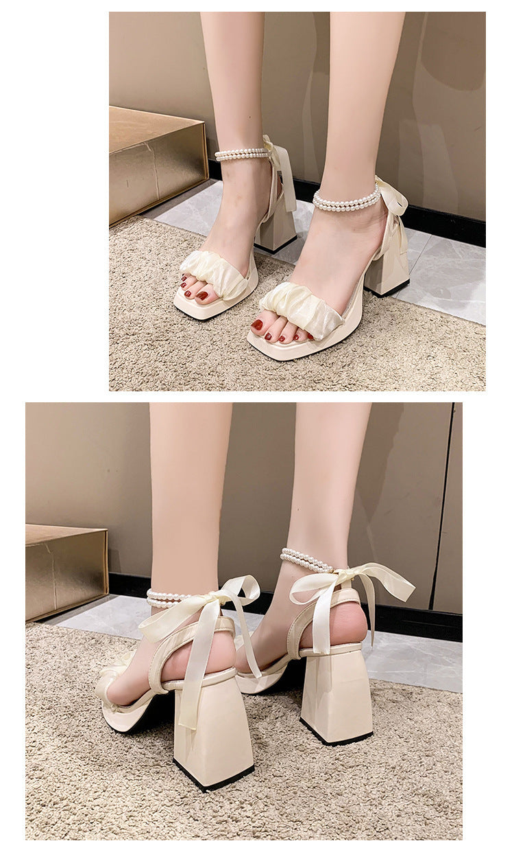 Comfort Shoes for Women Pearl Sandals Female Increasing Height Block Heels