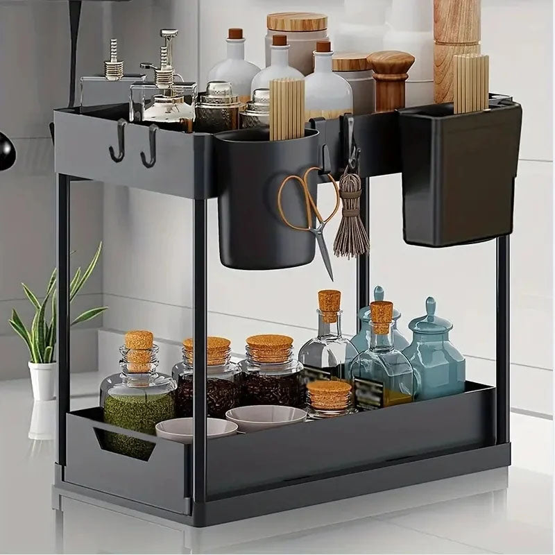 Pullable storage rack double-layer sink storage rack kitchen seasoning storage rack