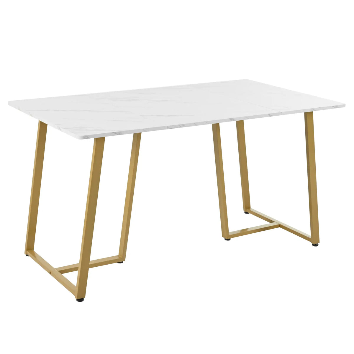 Fodable Dining Table with Marble Pattern, Adjustable Metal Legs, Rectangular Kitchen Table