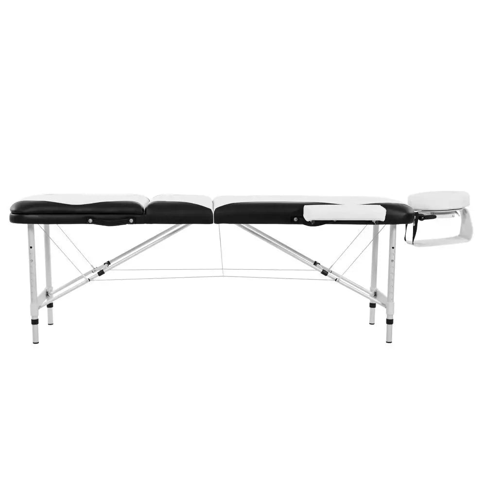 Portable Aluminium Massage Table, 3-Section Foldable Couch Bed with Adjustable Headrest, Arm Support