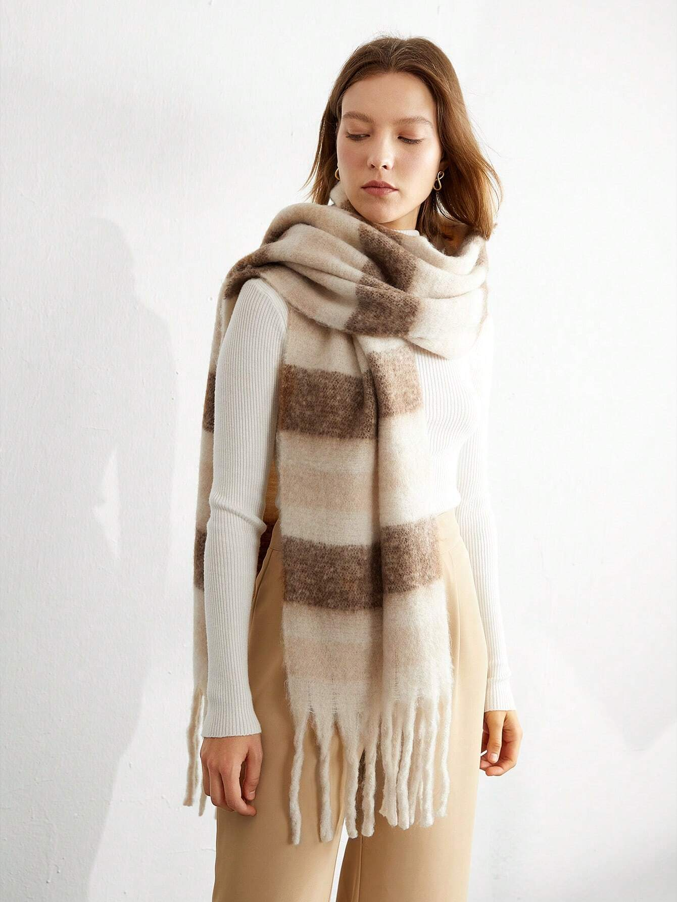 Luxury Winter Thick Warm Scarf Cashmere Shawl With Long Tessel