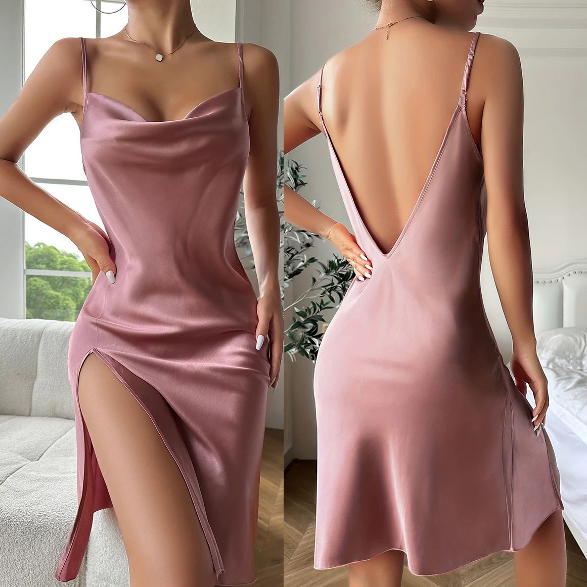 New Chemise Nightgown Backless Spaghetti Strap Women Loose Nightdress Sleepwear