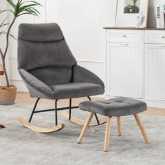 Upholstered Recliner Chair with High Back, Ottoman Footrest, Wooden Legs, Accent Armchair