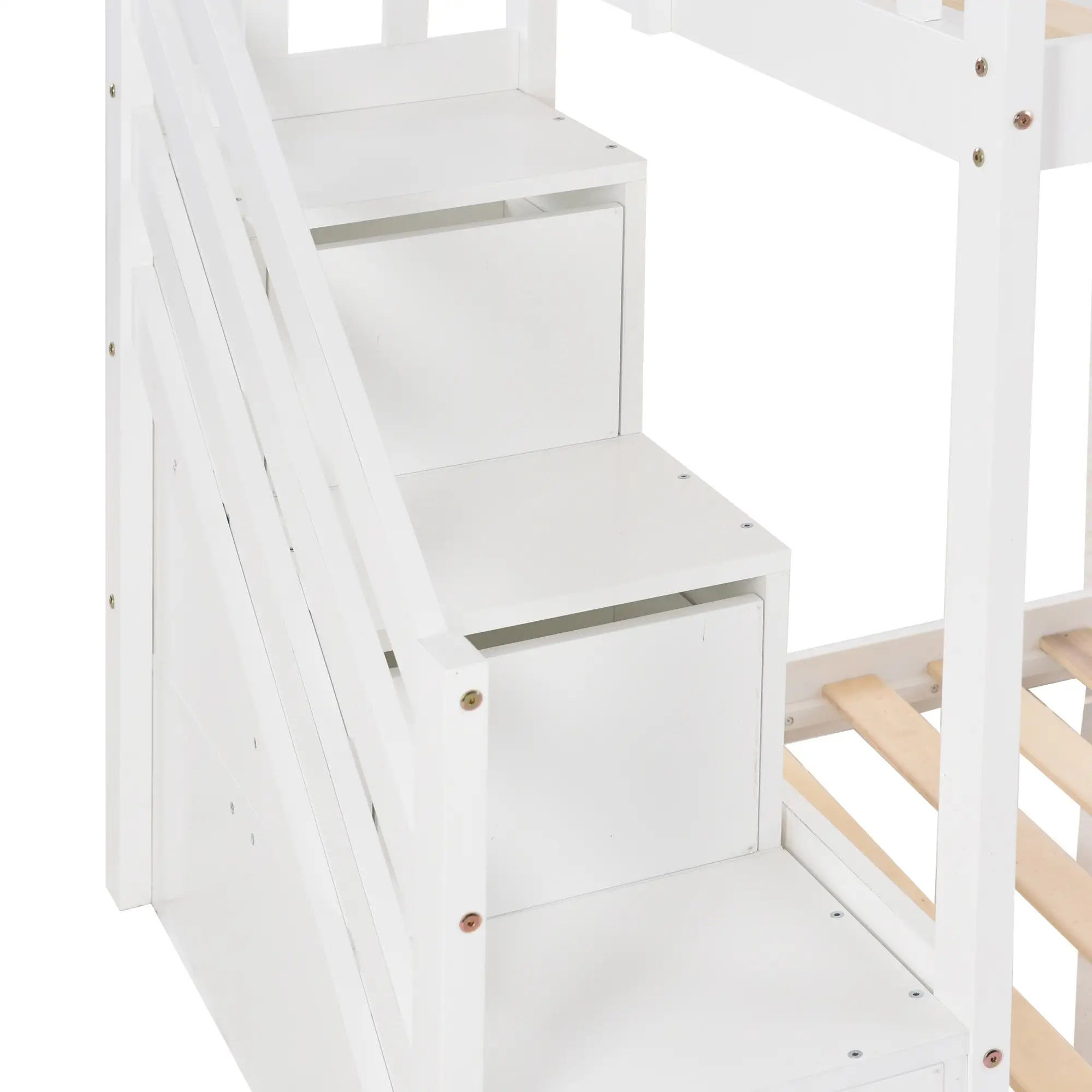 Bunk Bed with Stairs and Slide, Solid Pine Wood Frame, Kids Storage Bed with 2 Drawers