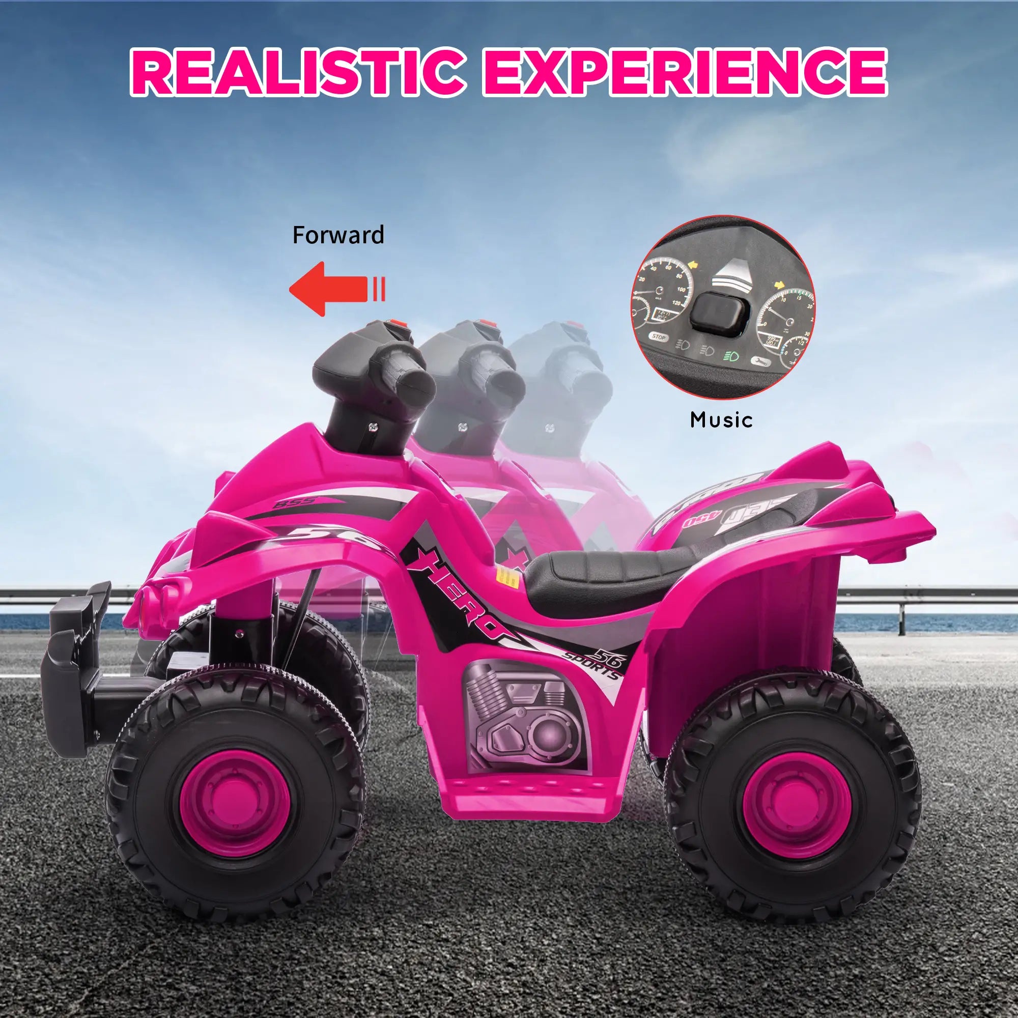 6V Kids Electric Quad Bike Music, Forward Function