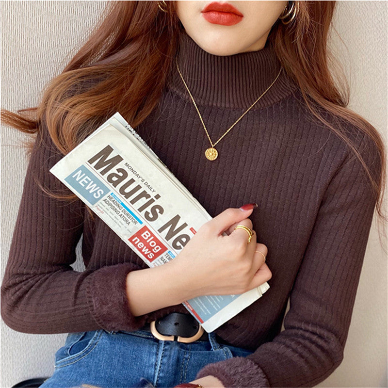 Turtleneck Sweater Winter with Velvet Lining Thickened Inner Wear Thermal Knitting Shirt