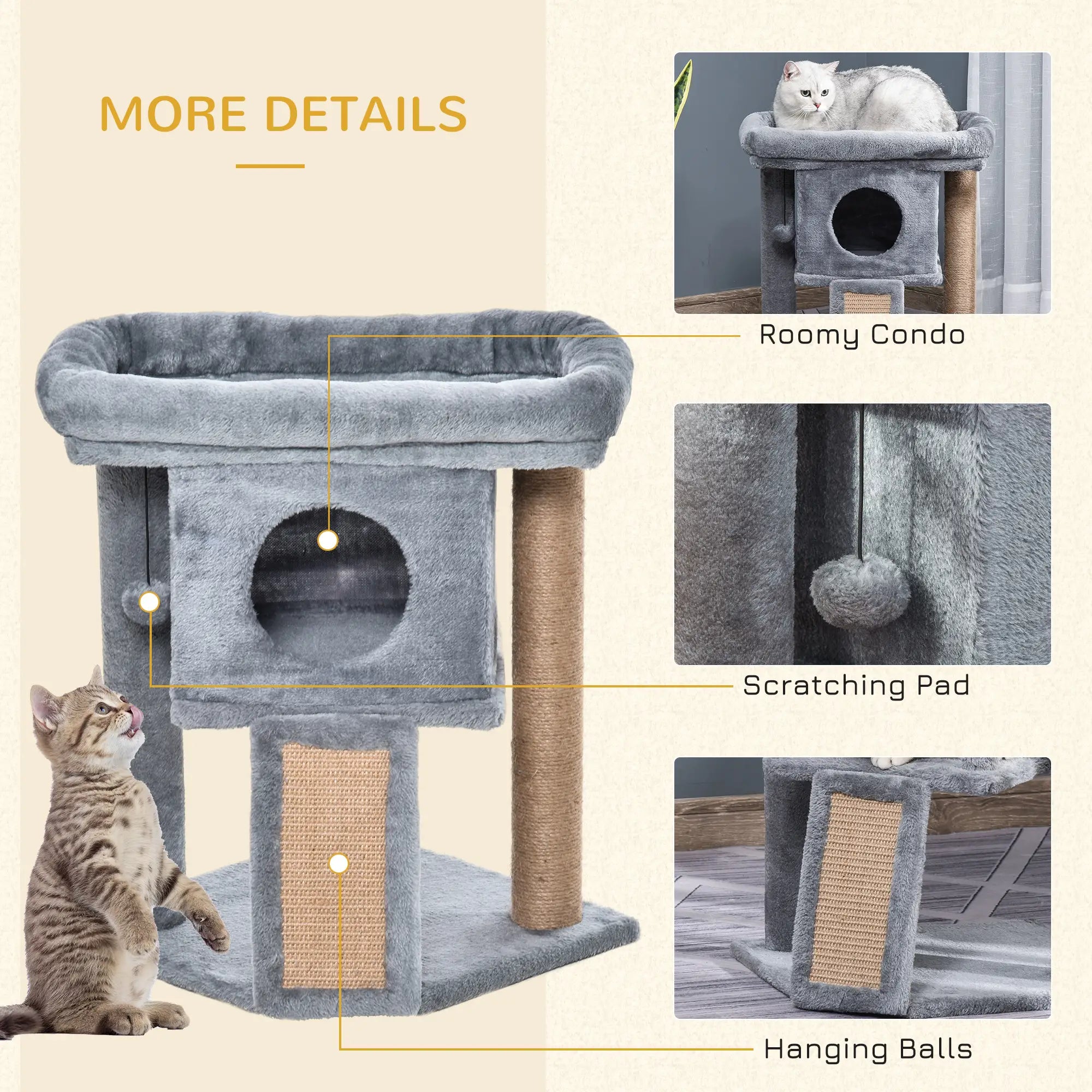 PawHut Cat Tree Tower for Indoor Cats Scratching Post Climbing Activity Scratching Pad, Toy Ball