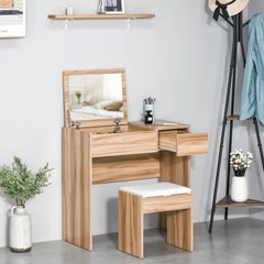 Makeup Desk with Drawer, Vanity Table Set with Flip-up Mirror and Cushioned Stool