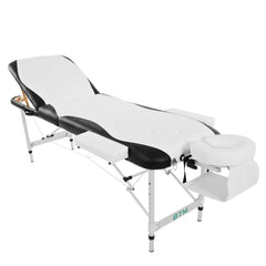 Portable Aluminium Massage Table, 3-Section Foldable Couch Bed with Adjustable Headrest, Arm Support