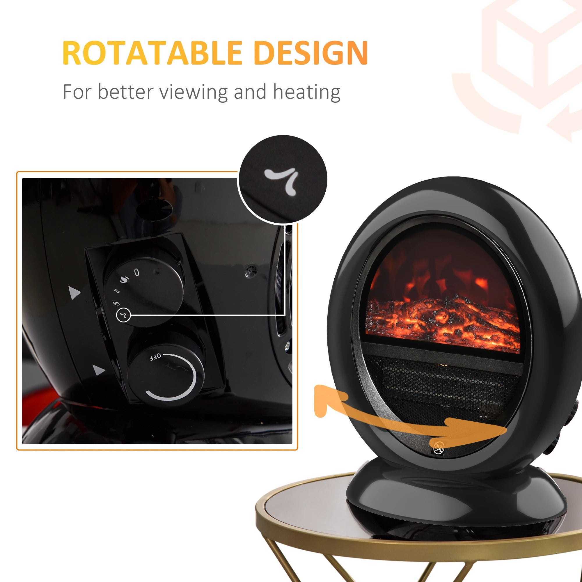 1500W Electric Table Top Heater with Realistic Flame Effect, Rotatable Head, Overheating Protection