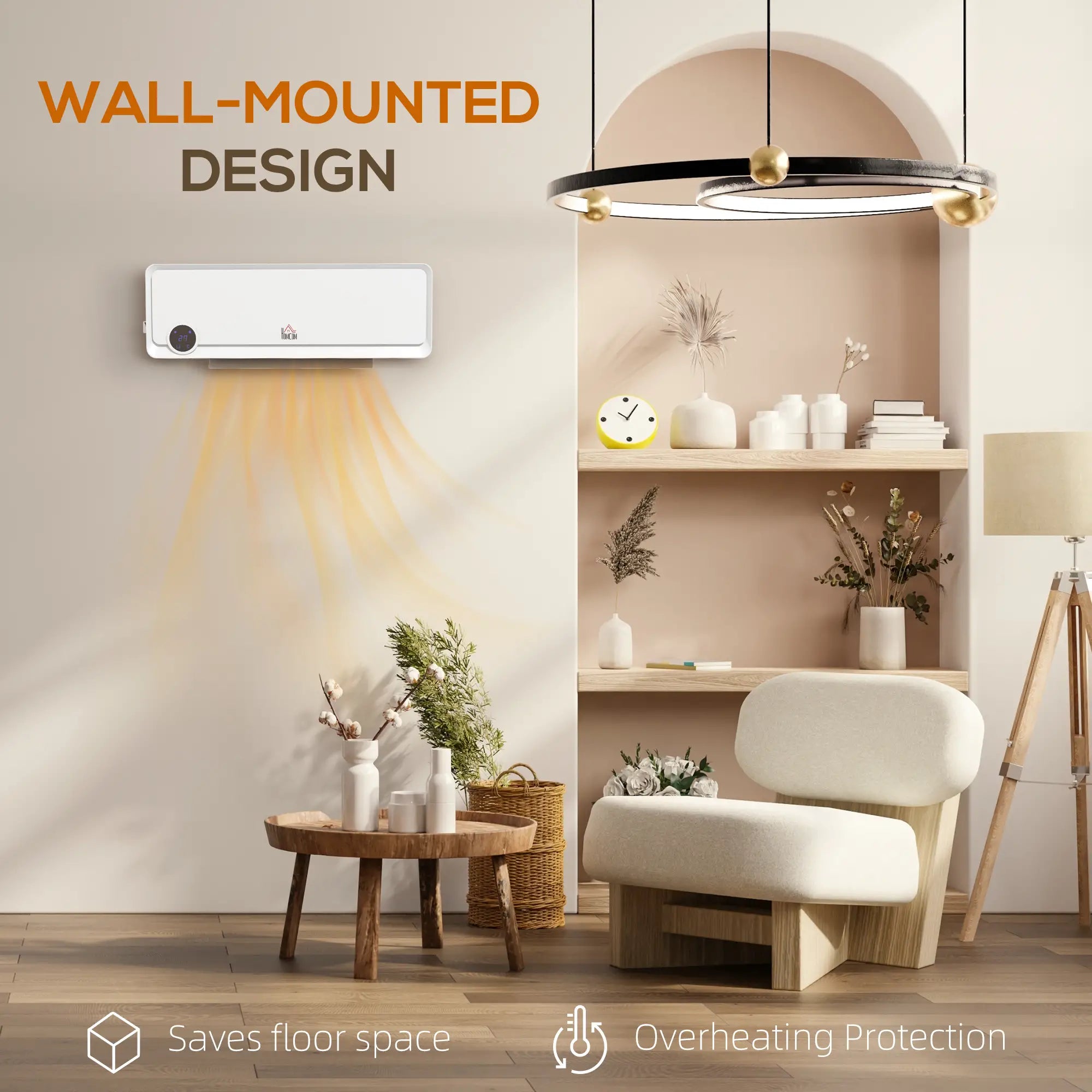 Wall Downflow Heater 2 Heat and Fan 1000W/2000W, Electric Space Heater with Timer Remote