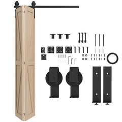 Folding Sliding Barn Door Hardware Track Kit, Heavy Duty Sliding Door Kit for 2 Doors