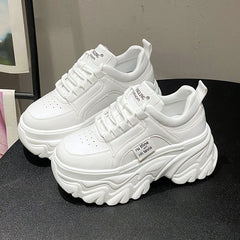 White Chunky Sneakers Spring Autumn Thick Bottom Fashion Shoes PU Leather Platform Sneakers