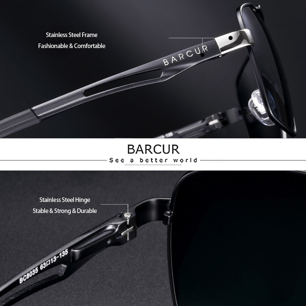 BARCUR Pilot Style Metal Frame Brand Sunglasses