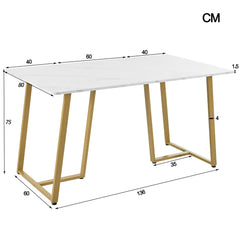 Fodable Dining Table with Marble Pattern, Adjustable Metal Legs, Rectangular Kitchen Table