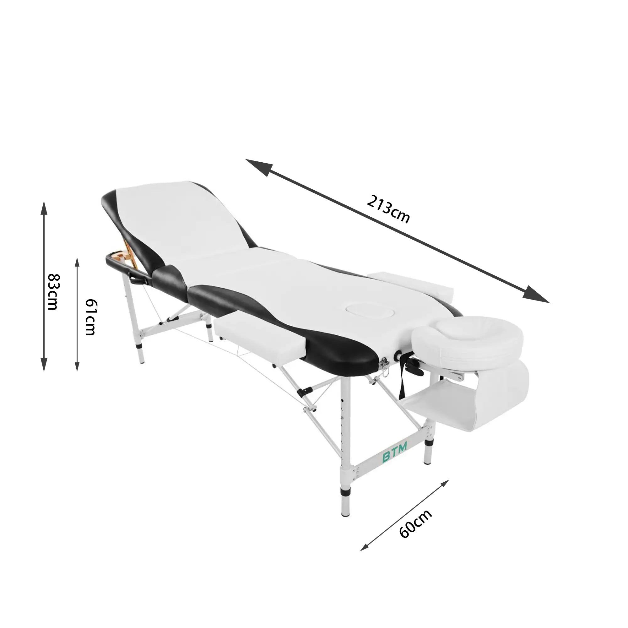 Portable Aluminium Massage Table, 3-Section Foldable Couch Bed with Adjustable Headrest, Arm Support