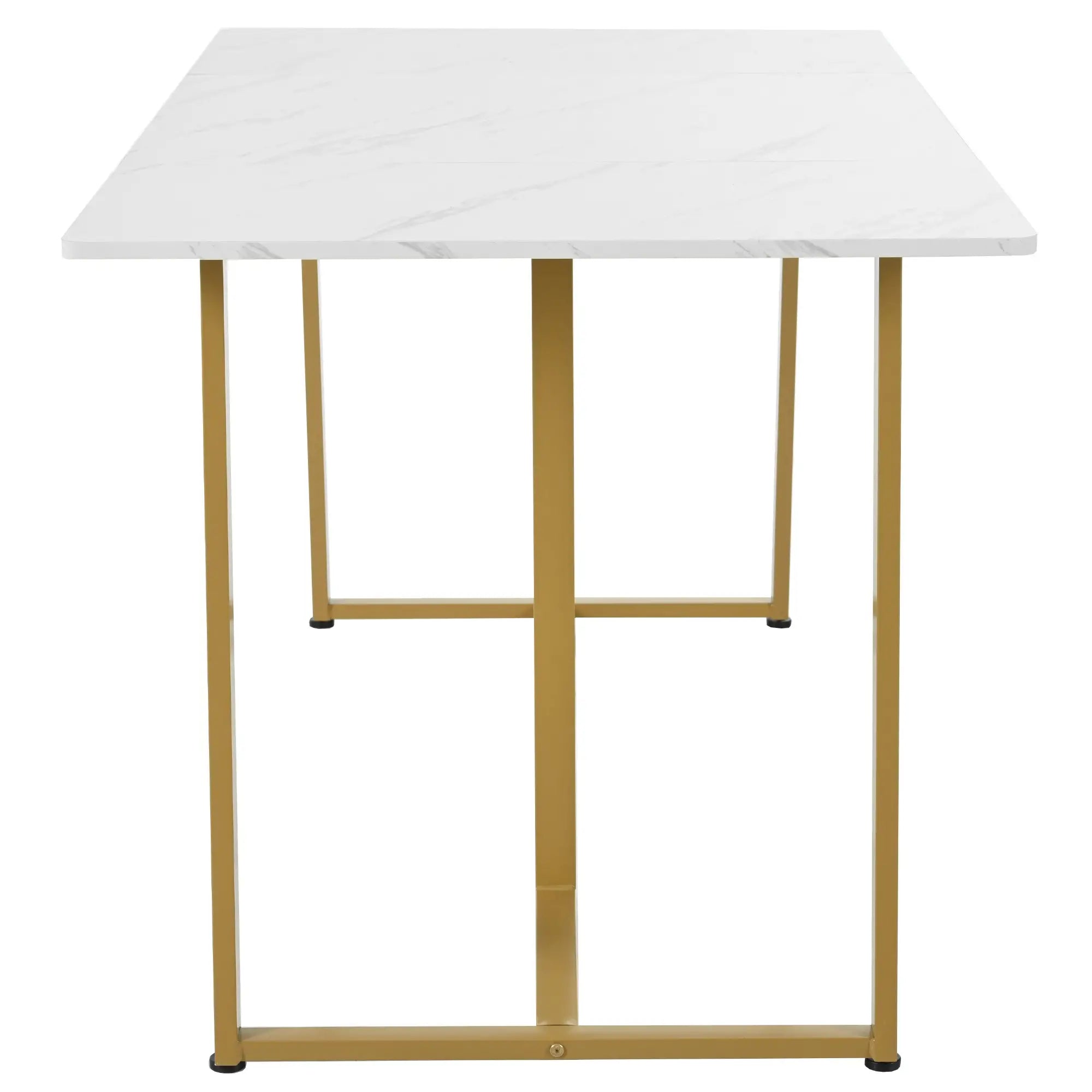 Fodable Dining Table with Marble Pattern, Adjustable Metal Legs, Rectangular Kitchen Table