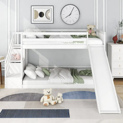 Bunk Bed with Stairs and Slide, Solid Pine Wood Frame, Kids Storage Bed with 2 Drawers