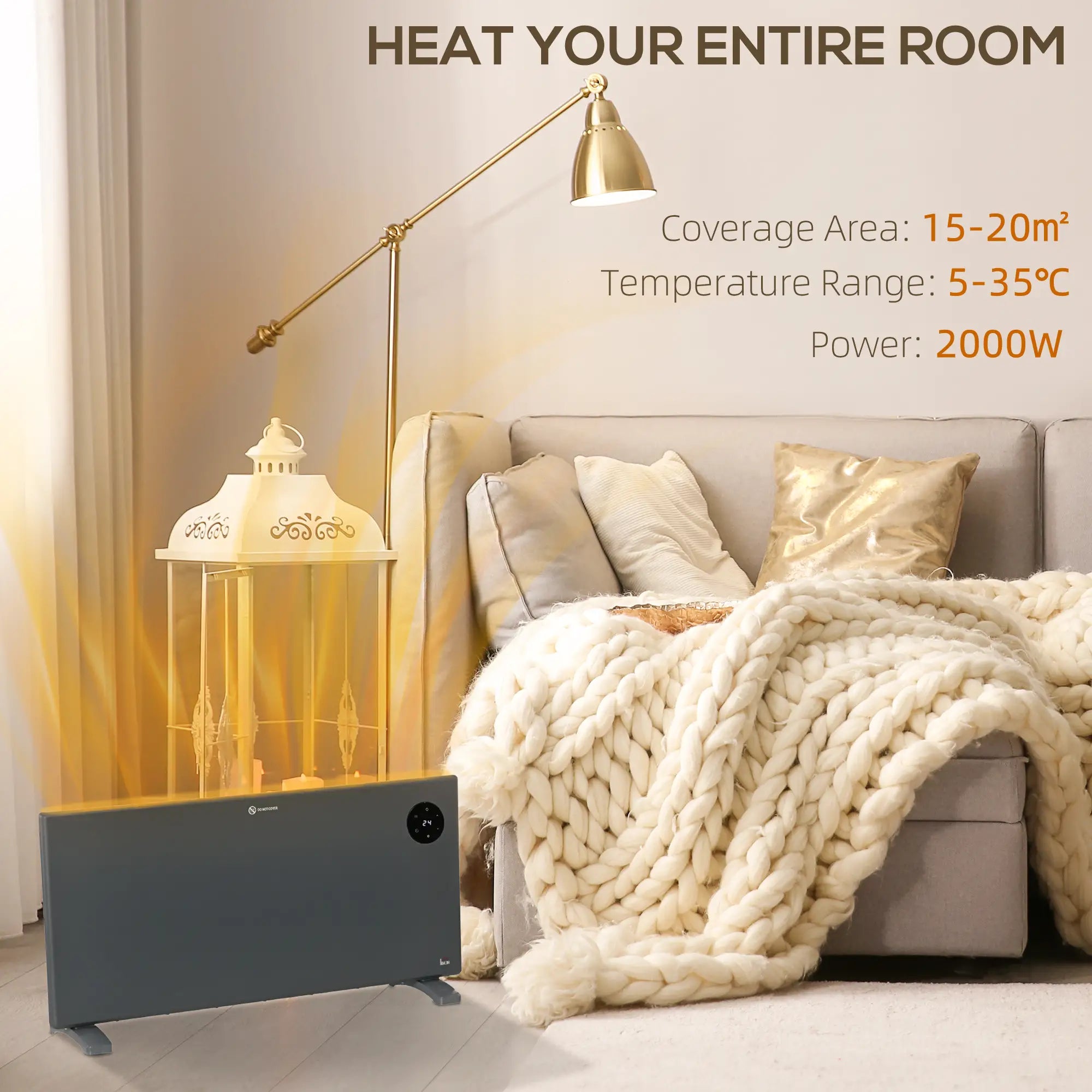 2000W Electric Convector Heater, Freestanding or Wall Mounted, Space Heater