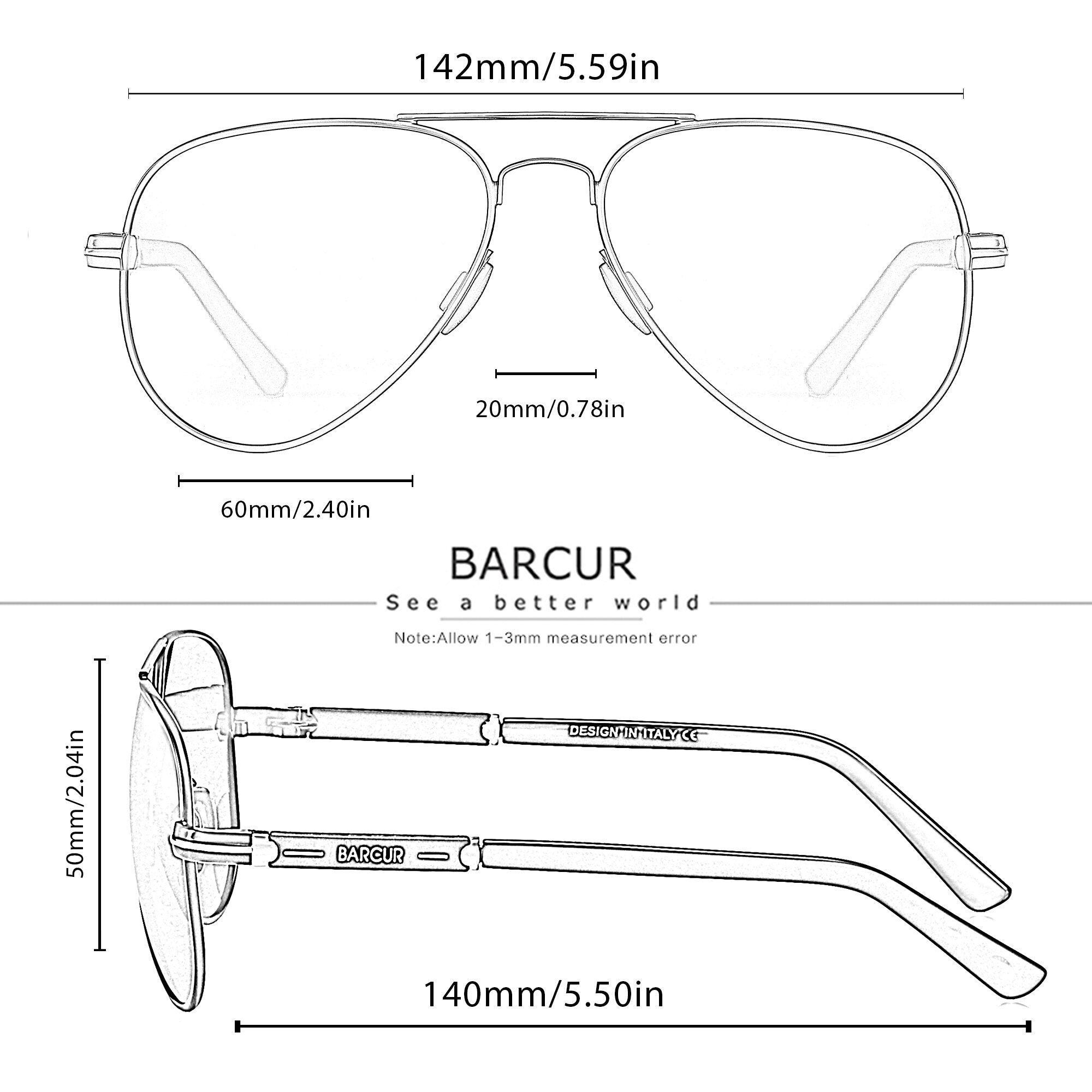 BARCUR Pilot Style Polarized Sunglasses