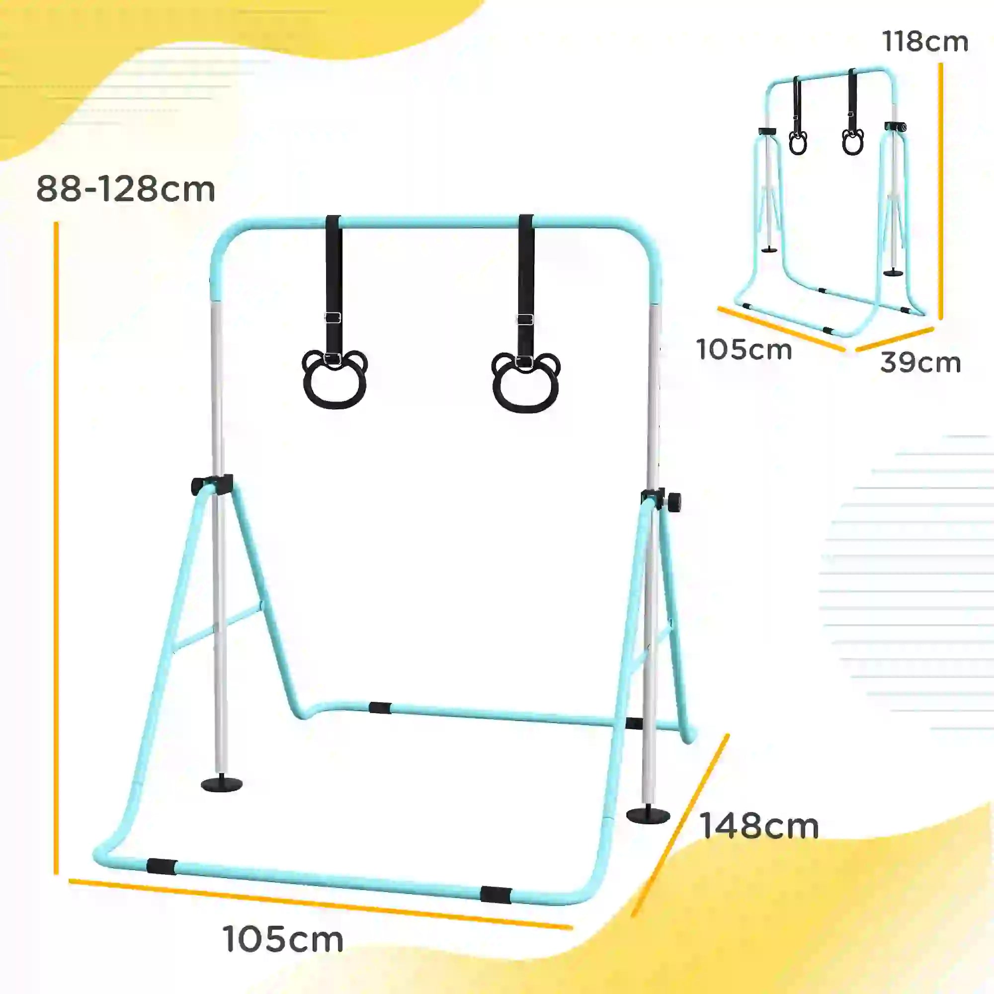 Adjustable Height, Foldable Kids Gymnastics Bar