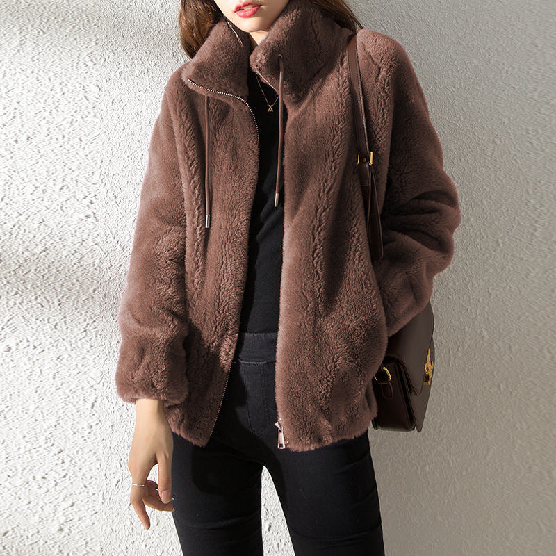 Winter Double Coral Fleece Warm Thick Overcoat Casual Long Sleeve Zipper Clothes