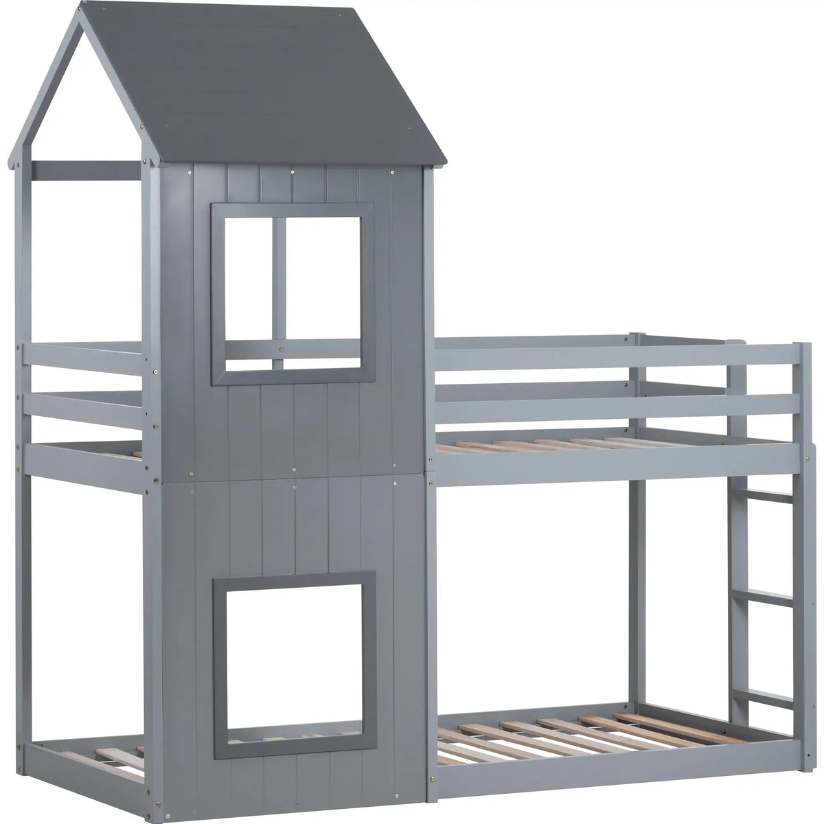 Wooden Mid Sleeper Beds with Treehouse Canopy, Ladder and Guard Rail, Bunk Beds